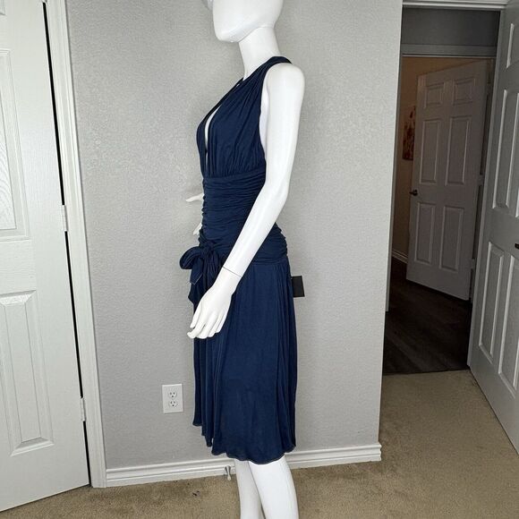 NWT SEAN by Sean Combs Size L Midi Dress Sleeveless Plunge Neckline Navy Blue - Picture 4 of 8